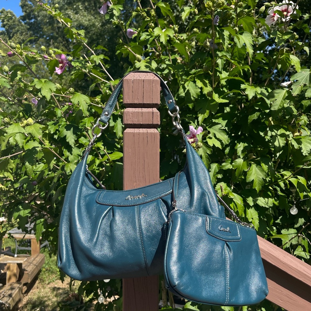 Coach Teal Leather Shoulder Bag Set